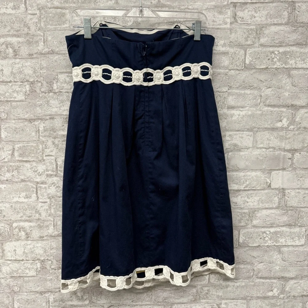 Lilly Pulitzer strapless dress navy white beaded women’s size 8 100% cotton - Picture 2 of 9